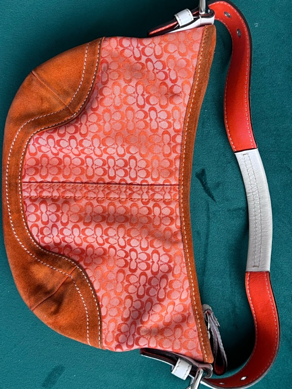Coach Orange Signature Jacquard Hobo with White Strap